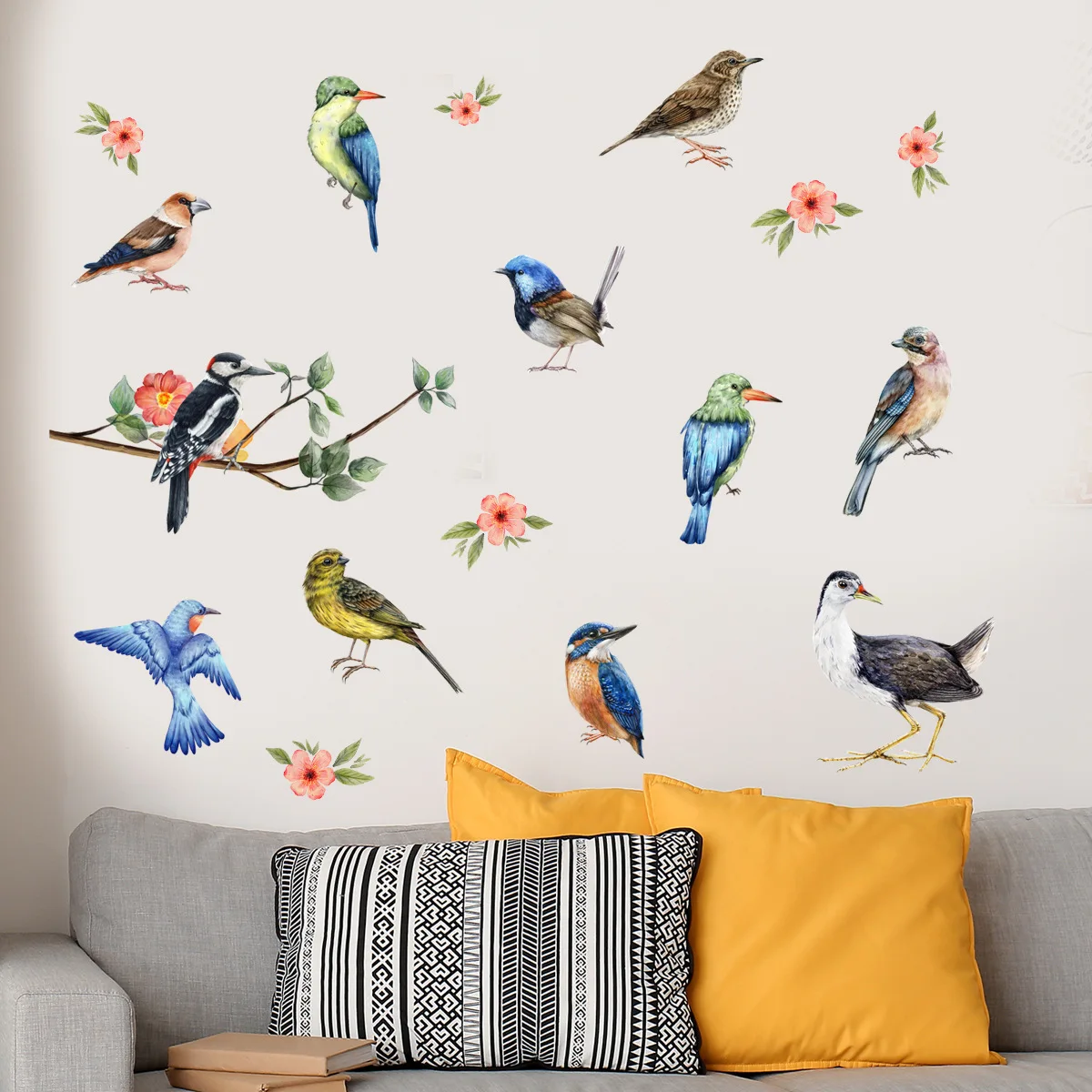 30*60cm Branch Bird Flower Cartoon Wall Sticker Background Wall Living Room Living Room Bedroom Decoration Mural Wall Sticker
