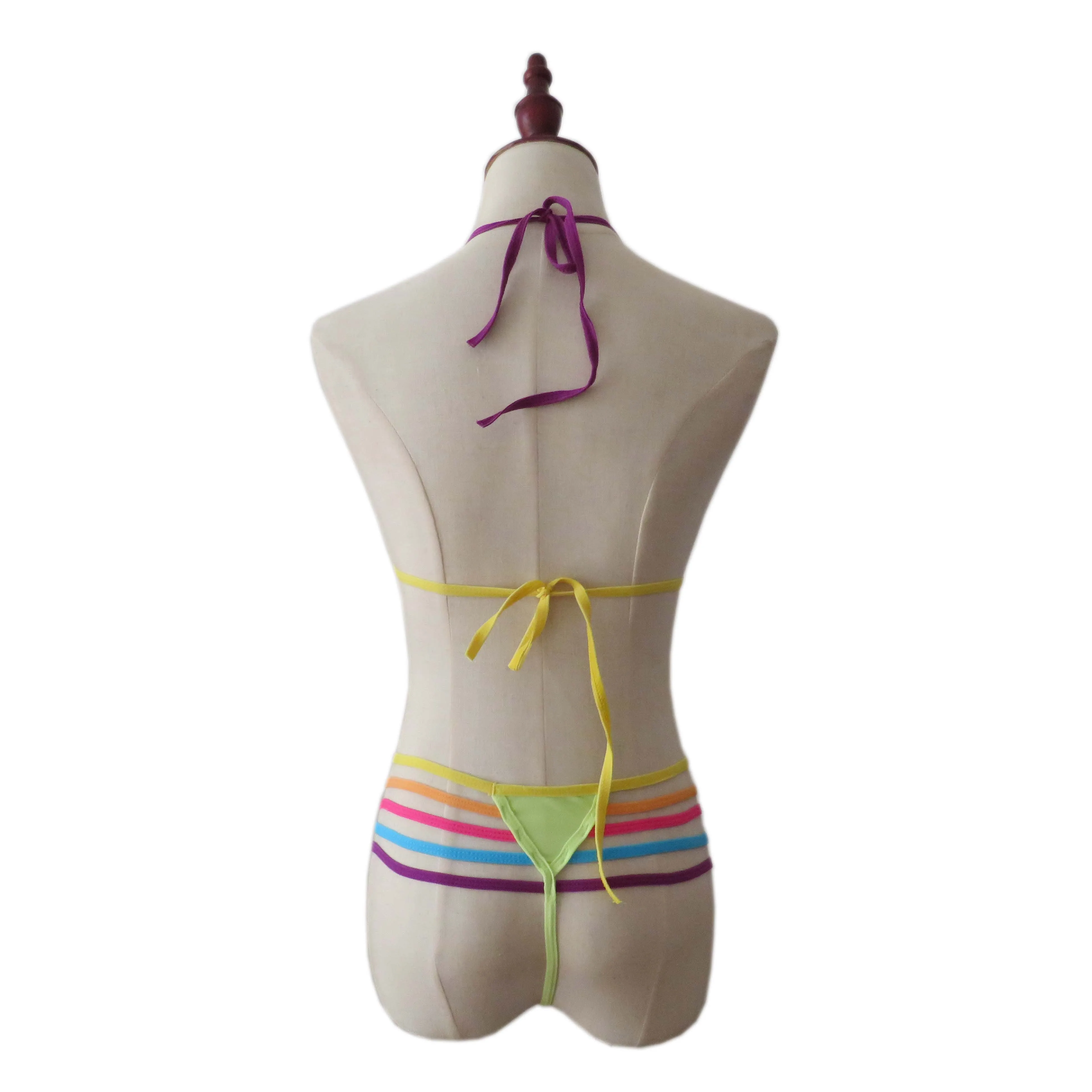 Women's Sexy Lingerie Rainbow Three-Piece Sheer Bikini Candy-Coloured Swimsuit Bra and Panty Set - Image 4