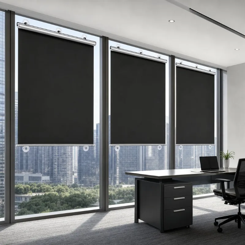 2 Non Perforated Curtains, Fully Blackout Glass Sunshades for Offices and Homes, and Insulated Sunshade Roller Blinds view 6