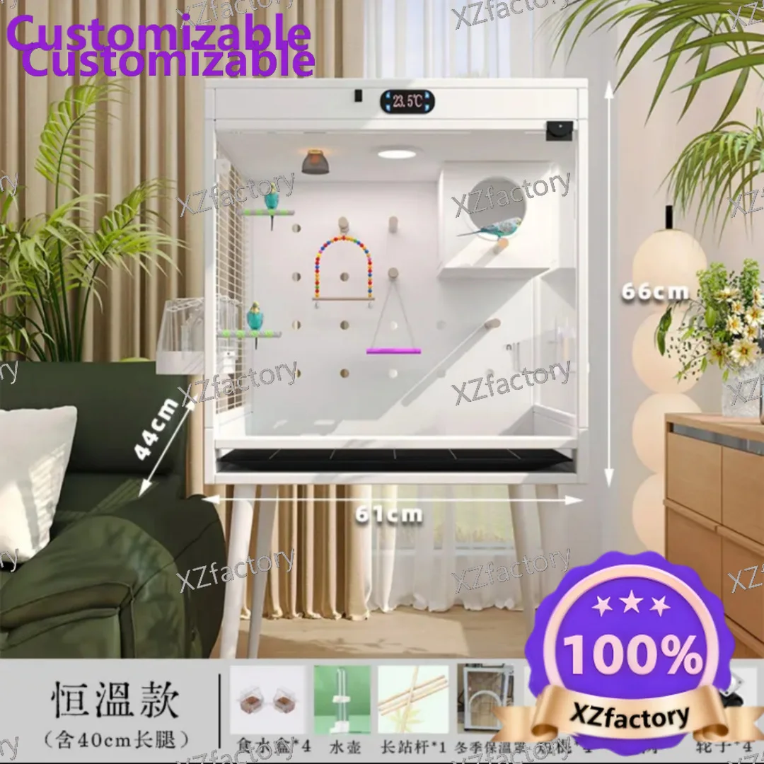 Constant Temperature Double-layer Bird Cage Incubator Heated Parrot Solid Wood Cage for Cockatiel Sun Conure and White-eye Birds