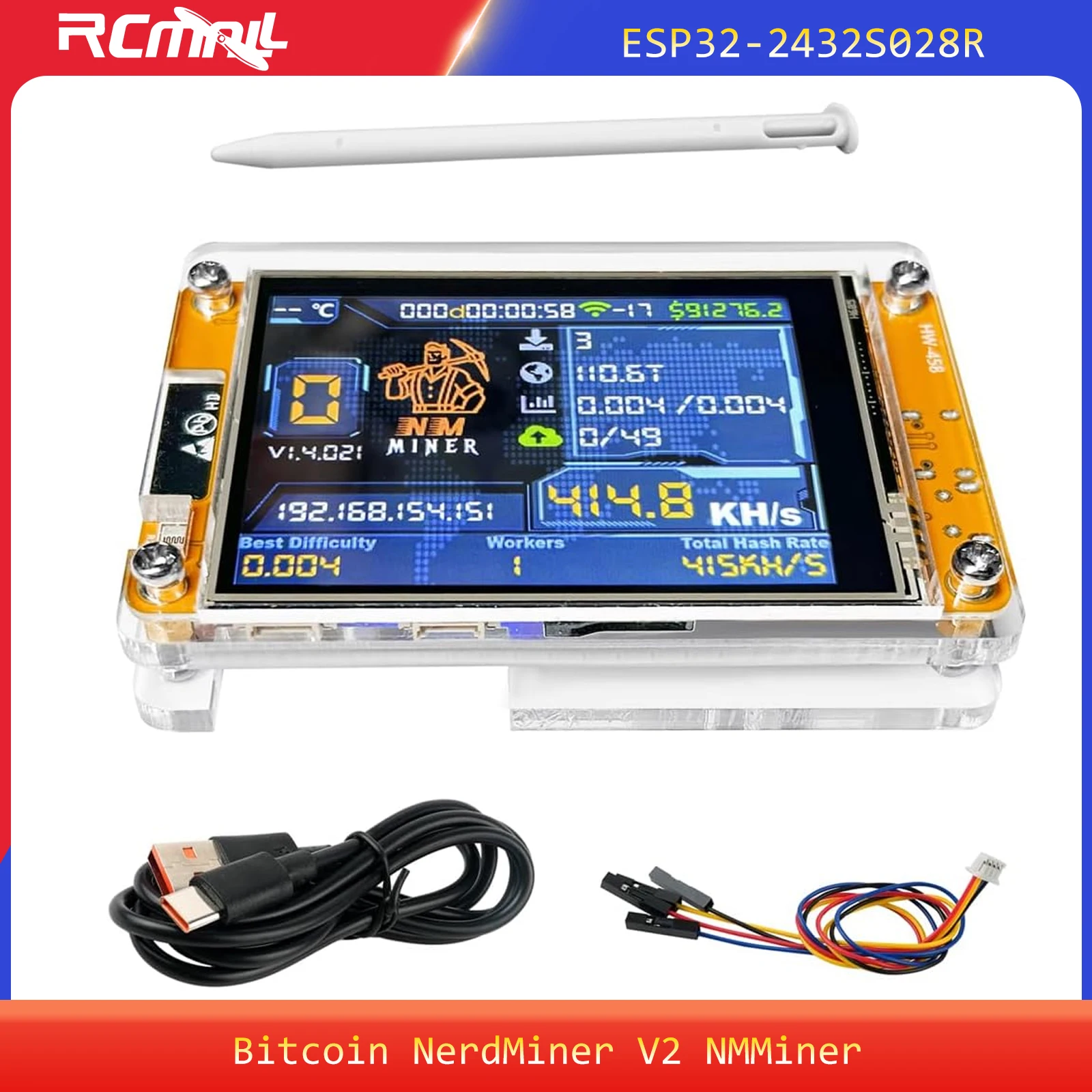 ESP32-32D Bit/coin NerdMiner V2 NMMiner Lucky Miner Hashrate 980KH/s 2.8 inch Smart Display Crypto Solo Lottery ESP32-2432S028R