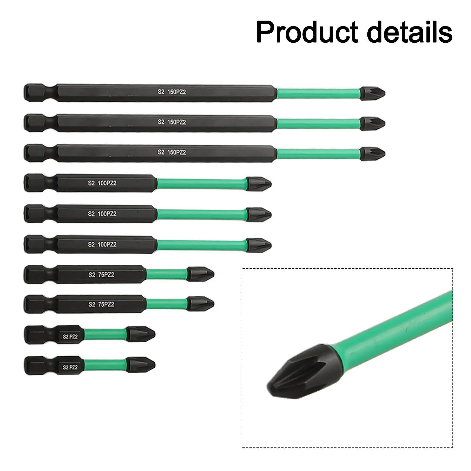 10Pcs For Pz2 For Pozidriv Screwdriver Bits Set Long Alloy Steel Hex Shank For Furniture Home Auto Repair Hand Tools Black Green