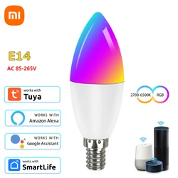 Tuya-E14 Lâmpadas de vela inteligentes, controle de aplicativos, Bluetooth, WiFi, RGB, luz LED, regulável, lâmpadas de cristal, grupo doméstico, vida inteligente