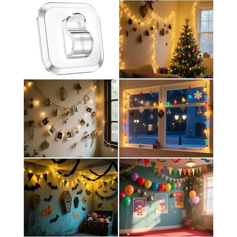 Hot Selling-Clear Plastic Wall Hooks For Hanging- 50 Indoor Mini Light Hooks Featuring Adhesive Strips, No-Damage String Lights