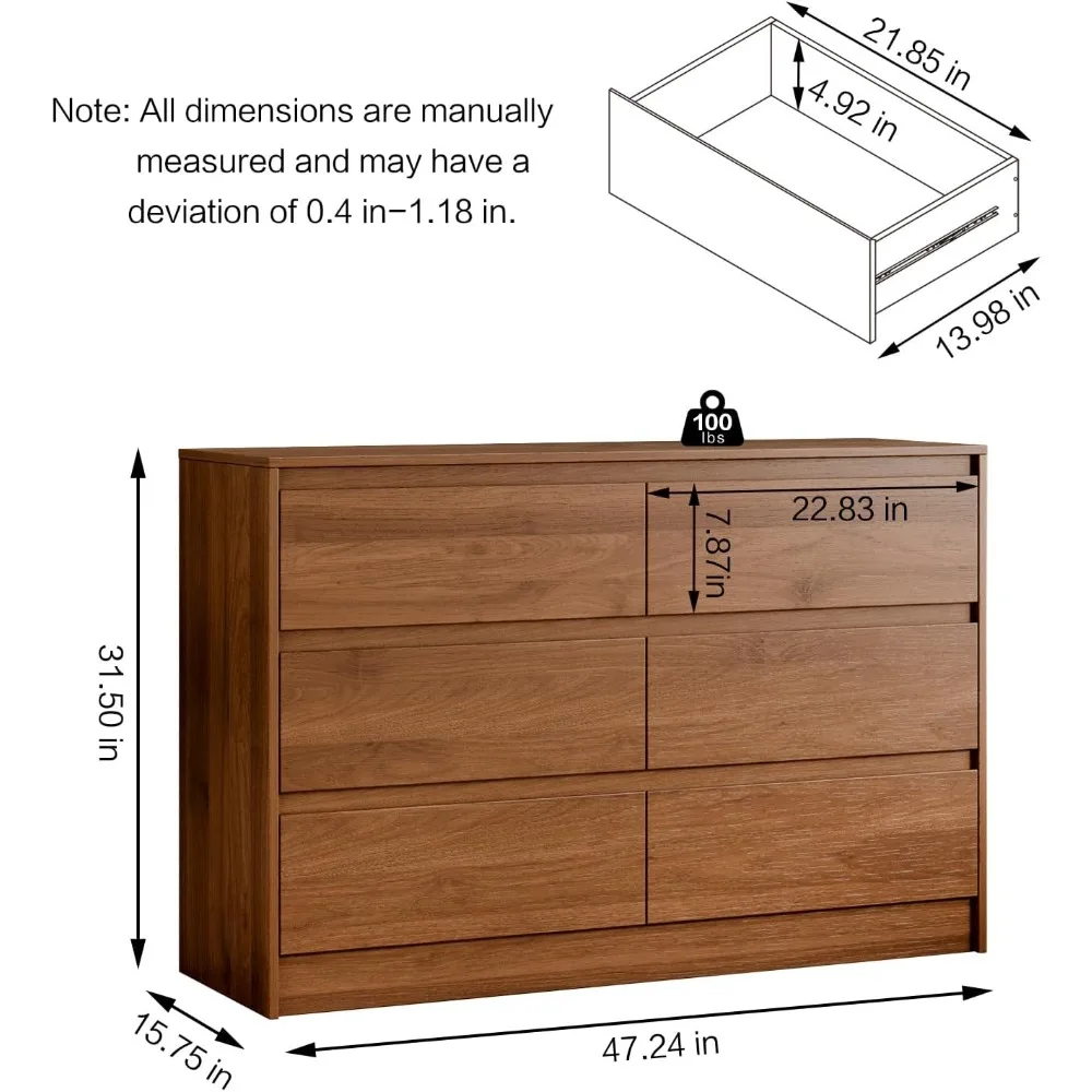 Modern 6 Drawer Dresser,47