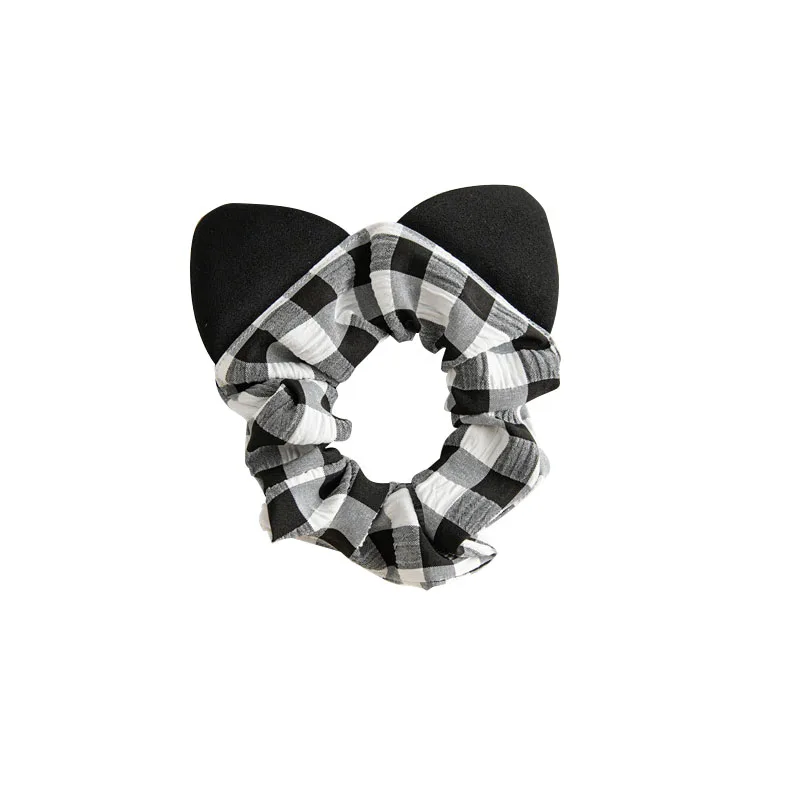 Ikat Rambut Telinga Kucing Imut Ikat Rambut Kain Warna Solid Mode Pita Rambut Ikat Rambut Kotak-kotak Aksesori Rambut Ikat Rambut Ekor Kuda