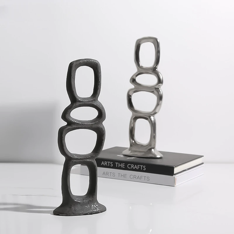 Ceramic Crafts Silver Geometric Openwork Circles Abstract Standing Coil Decorative Figurines Home Decoration Accessories