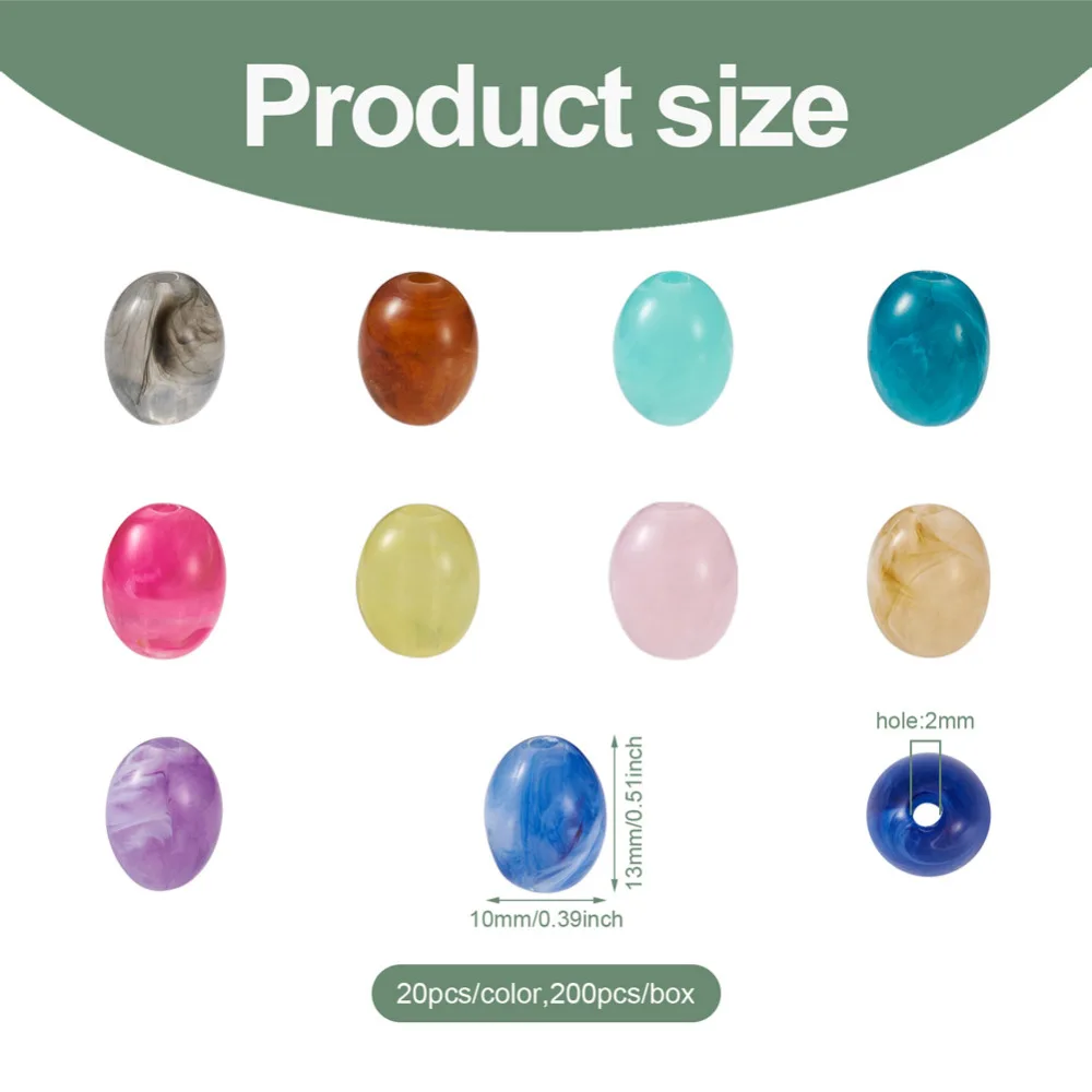 200Pcs/Box Mix 10 Colors Acrylic Beads 10mm Imitation Gemstone Style Barrel Beads bracelet necklace earring DIY jewelry making