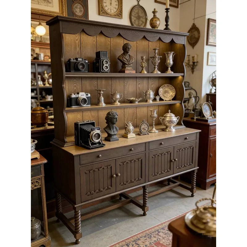 Customized antique jewelry display cabinets, high cabinets against the wall in the buyer's store, antique collection tea sets