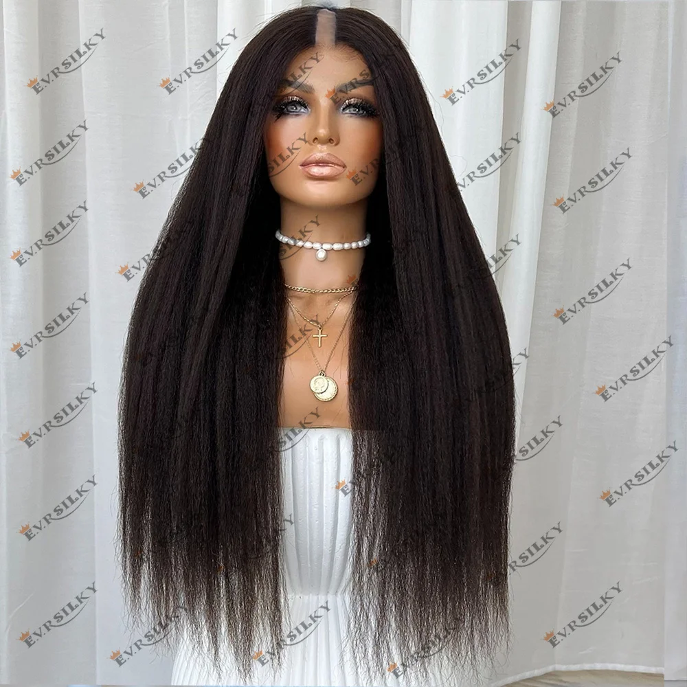 

Супер длинный Kinky Straight Natural 1X4 Размер U-образный парик с зажимами/Comb Jet Black Афро Женщины Легко носить парики с V-образной частью 100% человеческие волосы