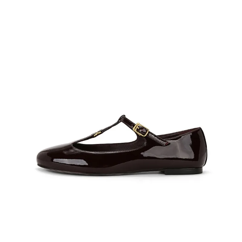 T-strap Mary Janes Shoes Women Patent Leather Elegant Black Ballet Flats Shoes Female Shiny Glossy Buckle Strap Pumps Loafers
