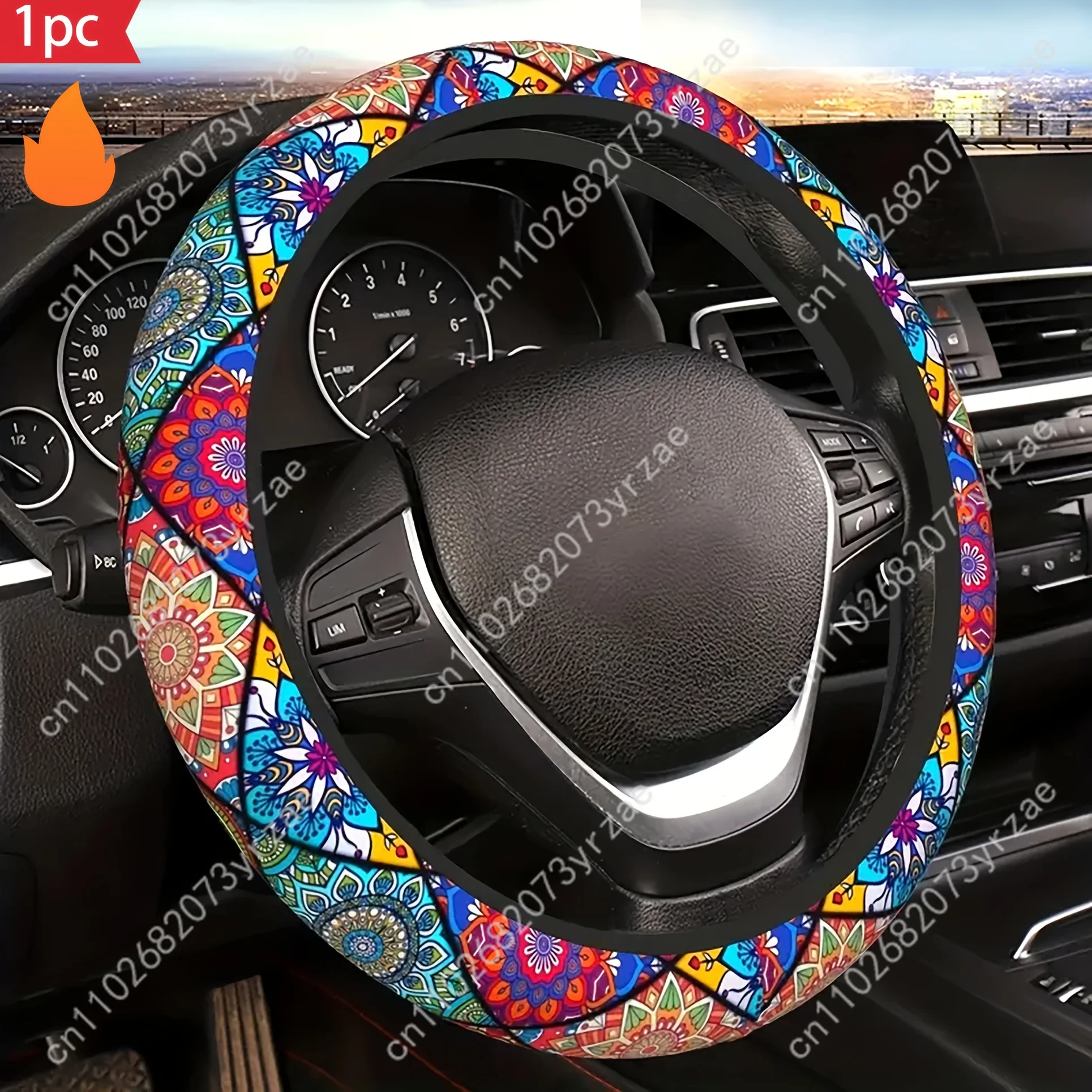 

Moroccan Style Geometric Print Car Steering Wheels Cover Universal Type Environmental Friendly Comfort Steering Wheel Wrap