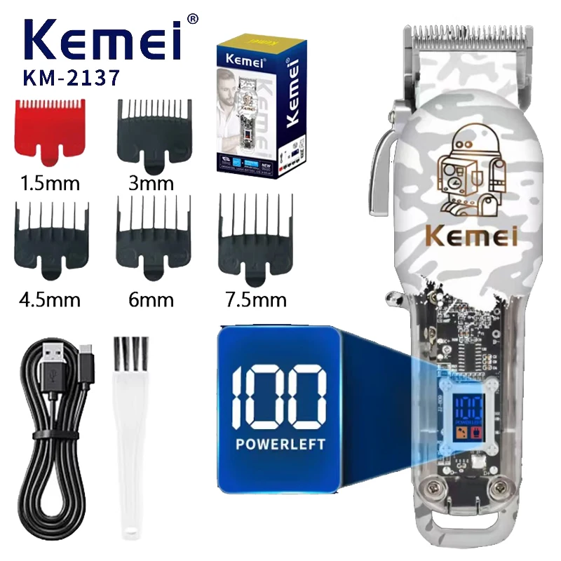 

Kemei Adjustable 8W Powerful Hair Clipper Barber Electric Hair Trimmer For Men Professional Cordless Hair Cutting Kit Lithium