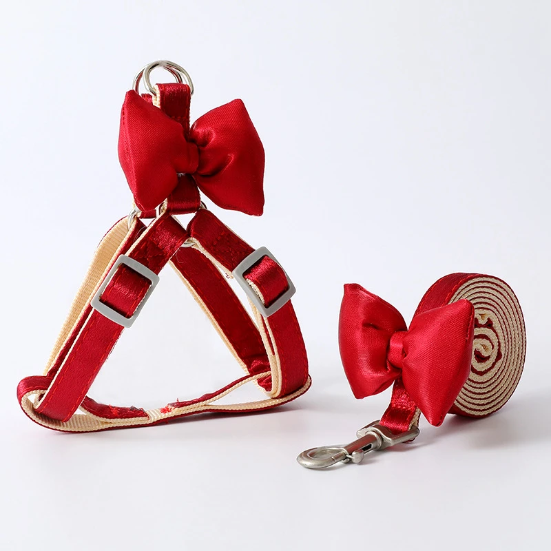 Dog Harness Leash Evening Dress Bow Collar Set Adjustable Cute Dog Harness For Small Medium Pet Cat Collar Leash Outdoor Walkin
