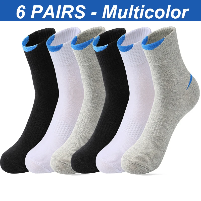 High Quality 6Pairs/Lot Combed Cotton Men\'s Socks Black White Casual Breathable Solid color Sport Socks EUR 38-45