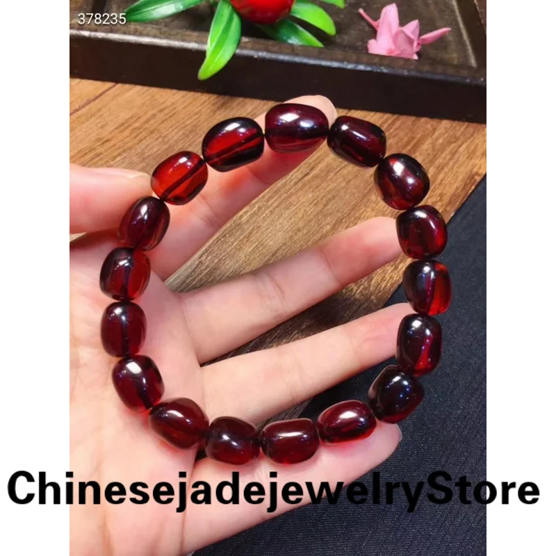 

Natural Blood Red Amber Oval Beads Bracelet 10x8mm Women Stretch Stretch Bracelet Fshion Jewelry AAAAA