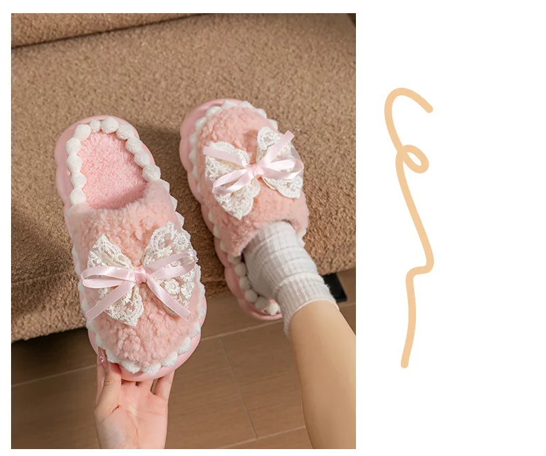 Bow 2026 Neue Baumwoll-Hausschuhe für Damen, Winter-Innenschuhe mit Weicher Sohle, Rutschfest, Warm, Plüsch, Dickbesohlte Entbindungsschuhe – Detail 16