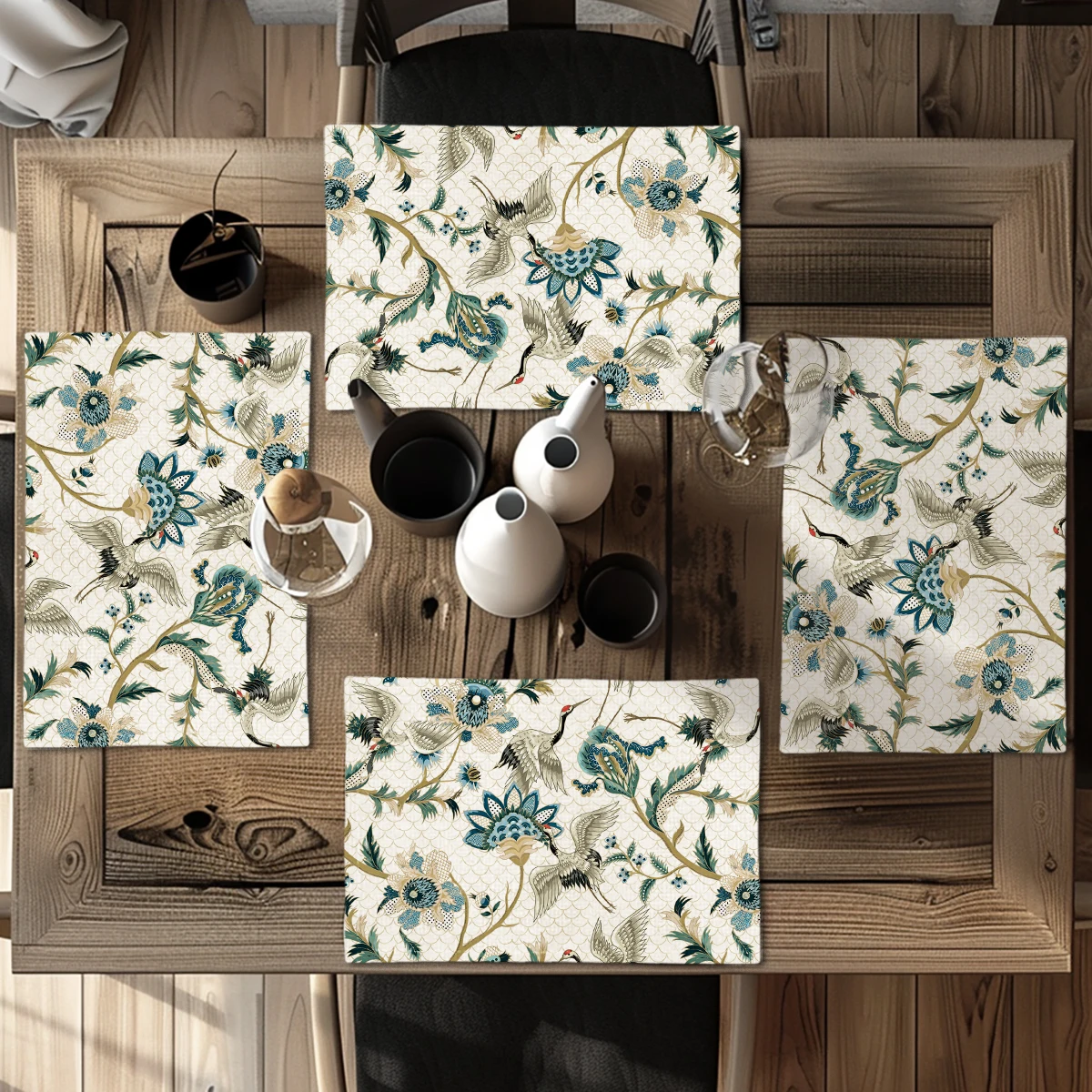 Cute Bathing Pig Pattern Polyester Placemats & Coasters - Lovely Table Decor for Home Kitchen, Dining Table and Coffee Bar
