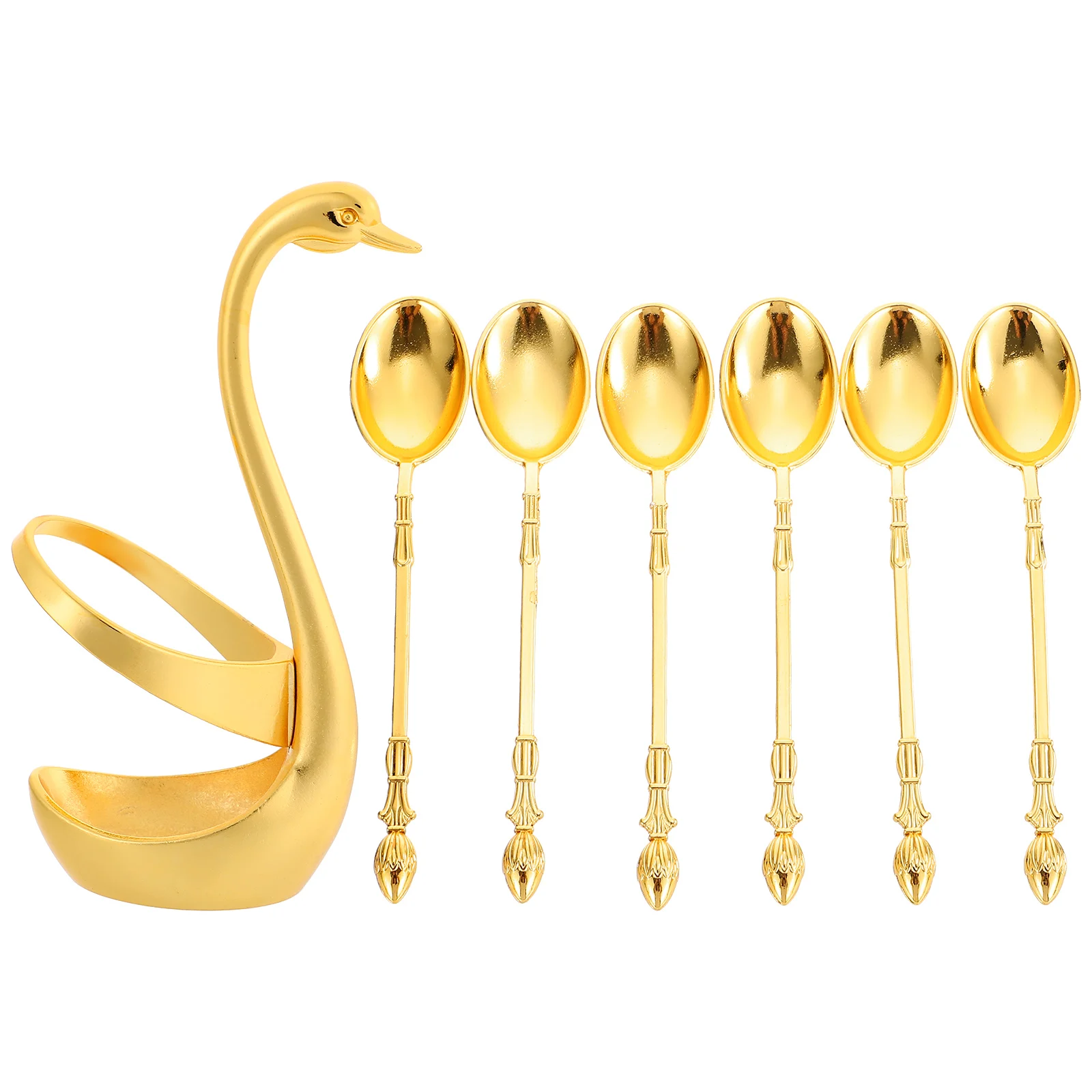 

1Set Dessert Spoon Set Swan Shaped Alloy Base Spoon for Baking Cooking Serving Utensils Household Flatware Storage Rack