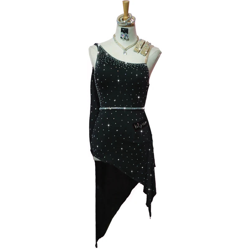 New Latin  Competition Dress Dance Skirt Latin Dance Costumes Skirt Performing  Sparkly Rhinestones Black Rumba