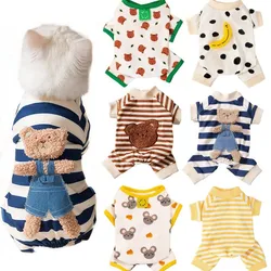 Thin Dog Clothes for Small Dogs Cute Bear Striped Dog Jumpsuit Pet Dog Coat Four Legs Dog Pajamas Kitten Puppy Sweatshirt Autumn