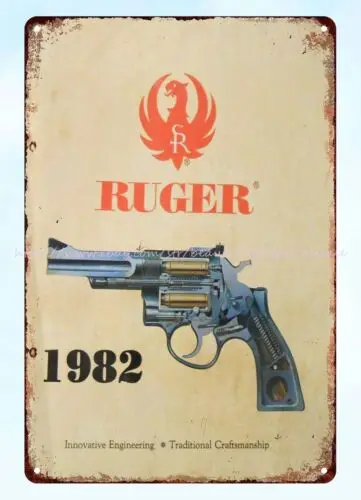 living room wall man cave 1982 Ruger firearm metal tin sign