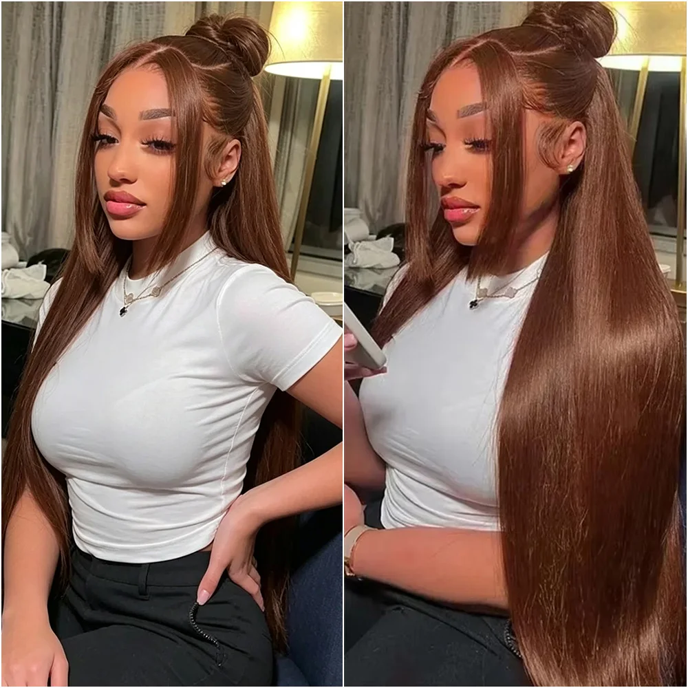Chocolate Brown Colored 13x4 Straight HD Lace Front Human Hair Wig 36 46 Inch 13x6 Transparent Lace Frontal Wigs Pre Plucked For Women