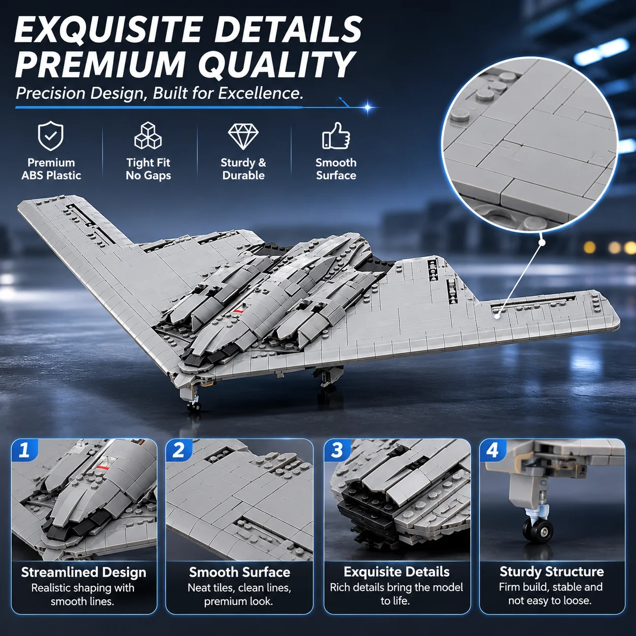 Stealth Flying Wing Bomber MOC Building Blocks Model, 1:70 Scale Military Aircraft Display Brick Set Home Decor Gift