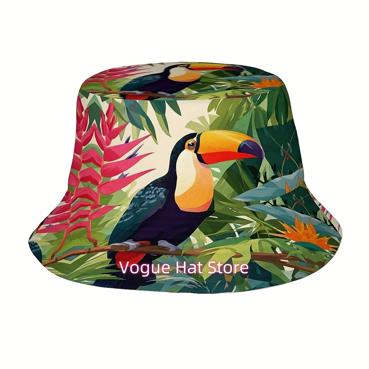One Exotic Bird Sitting on a Branch in The Tropical Rainforest, a Stylish Bucket Hat Designed for Everyone, Regardless of Age Or