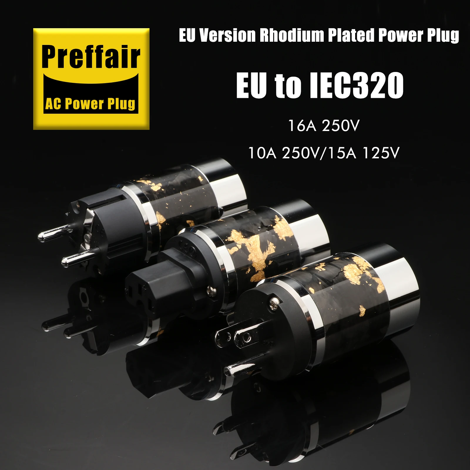Premium Rhodium Plated EU US IEC320 Power Plug For DIY HiFi Power Cable With Gold Flake Shell Audiophile AC Connector