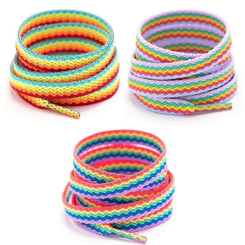 New Flat Rainbow Wave Pattern Shoe Laces Multicolor Striped Replacement Shoelaces for Sneakers Canvas Shoes DIY Shoe Accessories