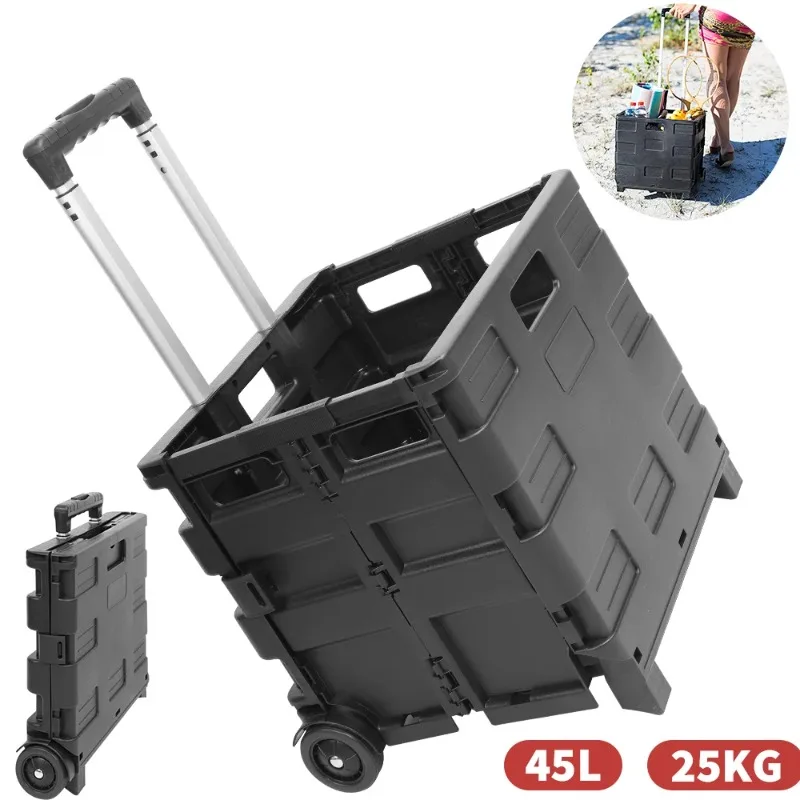 Portable Grocery Cart Folding Outdoor Camping  Luggage Trolley Shopping  Telescoping Handle Hand Cart