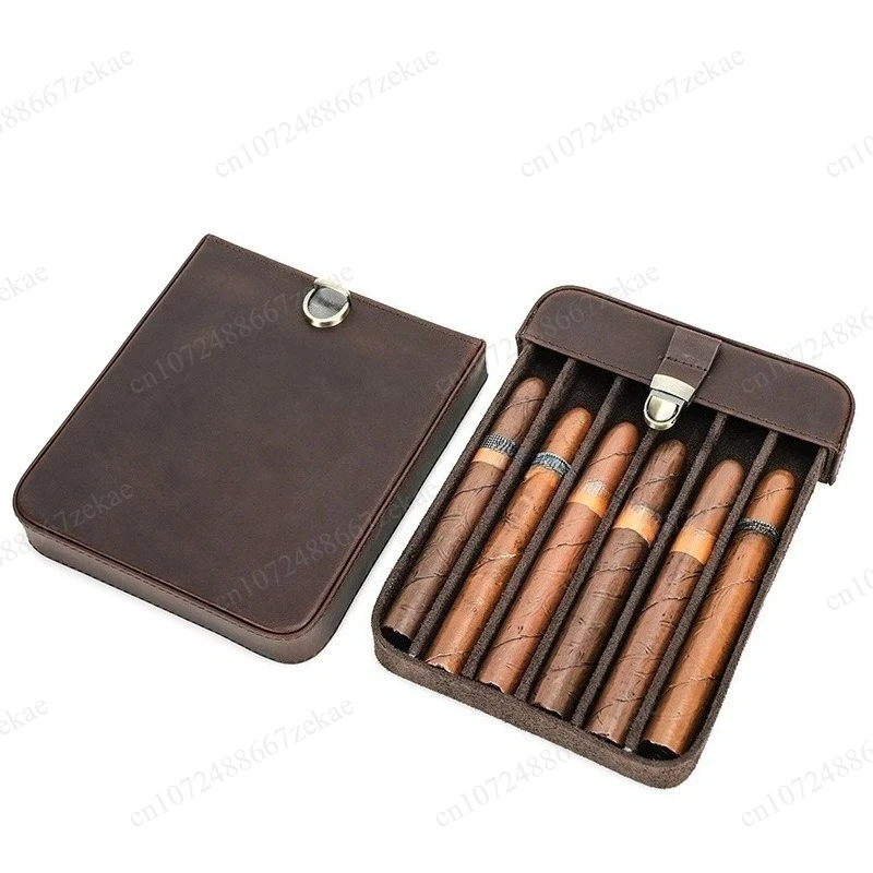 Handmade Cowhide Cigar Humidor, 6-Count Drawer Humidor with Lock