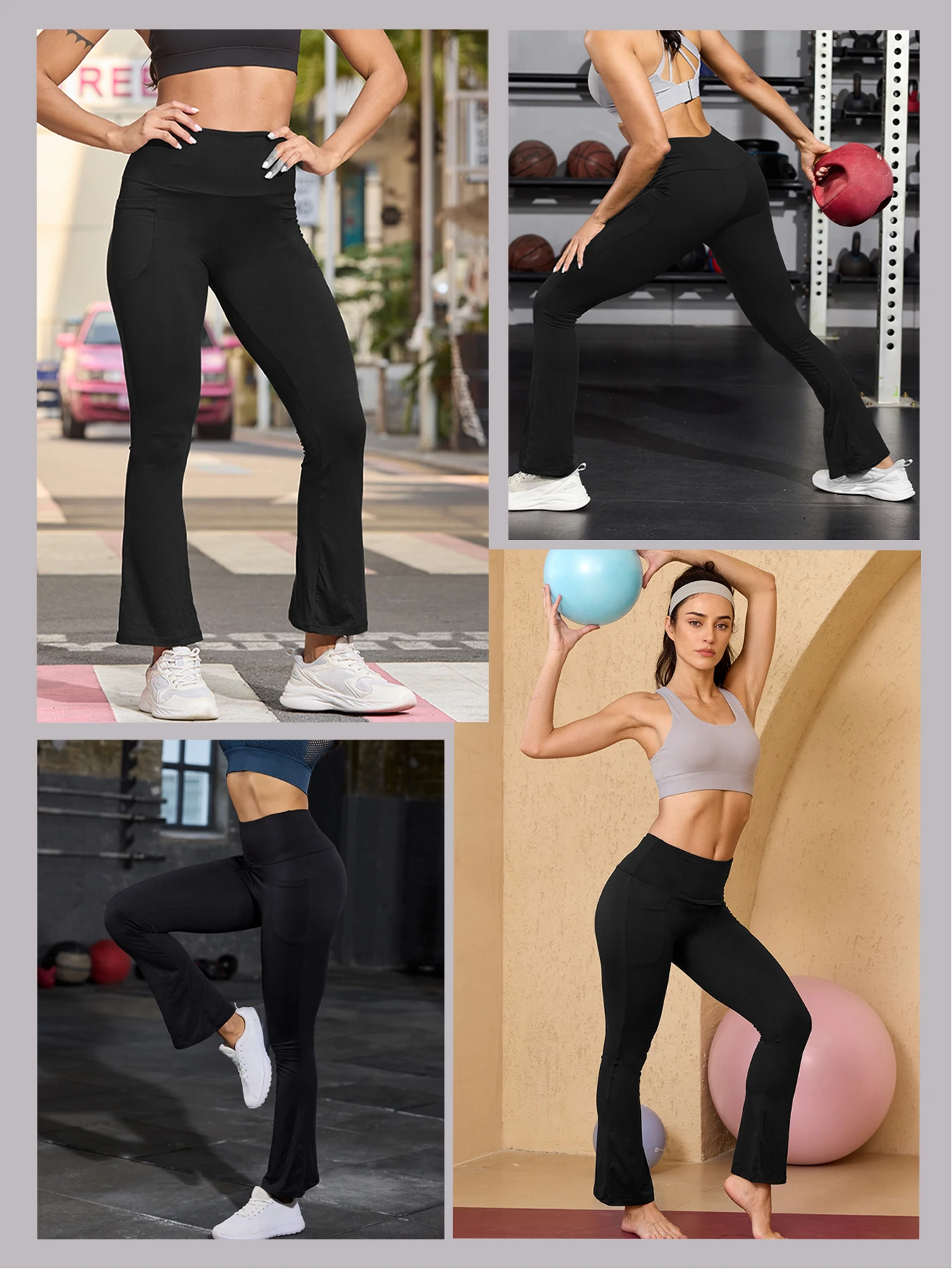 여성용 슈퍼 소프트 플레어 팬츠, 포켓 포함, 하이웨이스트 뱃살 보정 운동 요가 푸쉬업 짐 피트니스 레깅스 벨바텀