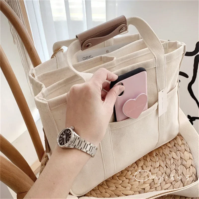 Korean Version Fashion Purses and Handbags All-match Canvas Bags for Women Diaper Bags Open Pocket Casual Interior Slot Pocket