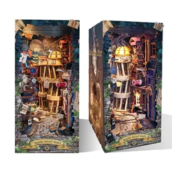 Kit d'insertion d'étagère de coin de livre en bois bricolage, kits de construction miniatures, étagère de ruelle de nuit magique avec lumières LED, serre-livres, cadeaux d'amis