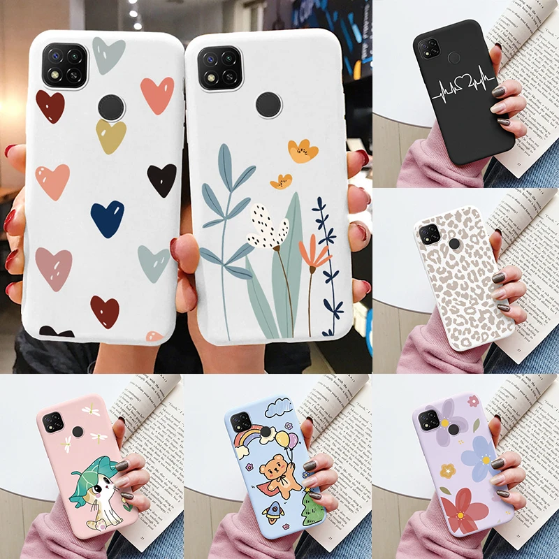 Heart Flower Case For Redmi 9C NFC 10A Phone Cover Cute Silicone Shockproof Soft Coque For Redmi 9C 9 C Shell Cartoon Lovely Bag