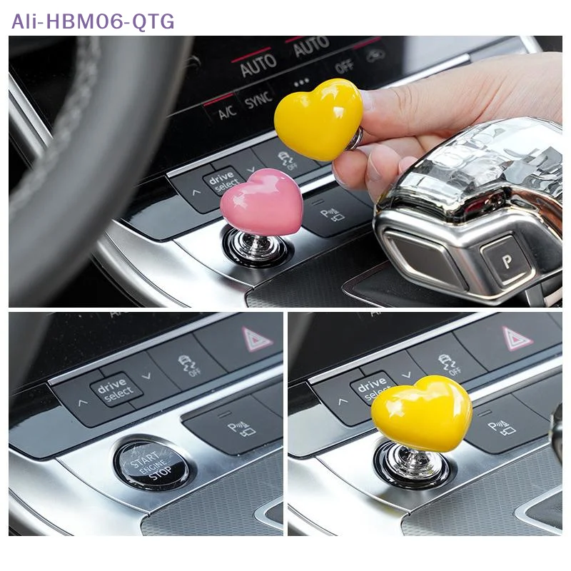 NEW Car One-Click Start Buttons Protective Cover Decoration Personalized Creative Heart Ceramic Metal Button Protective Cover