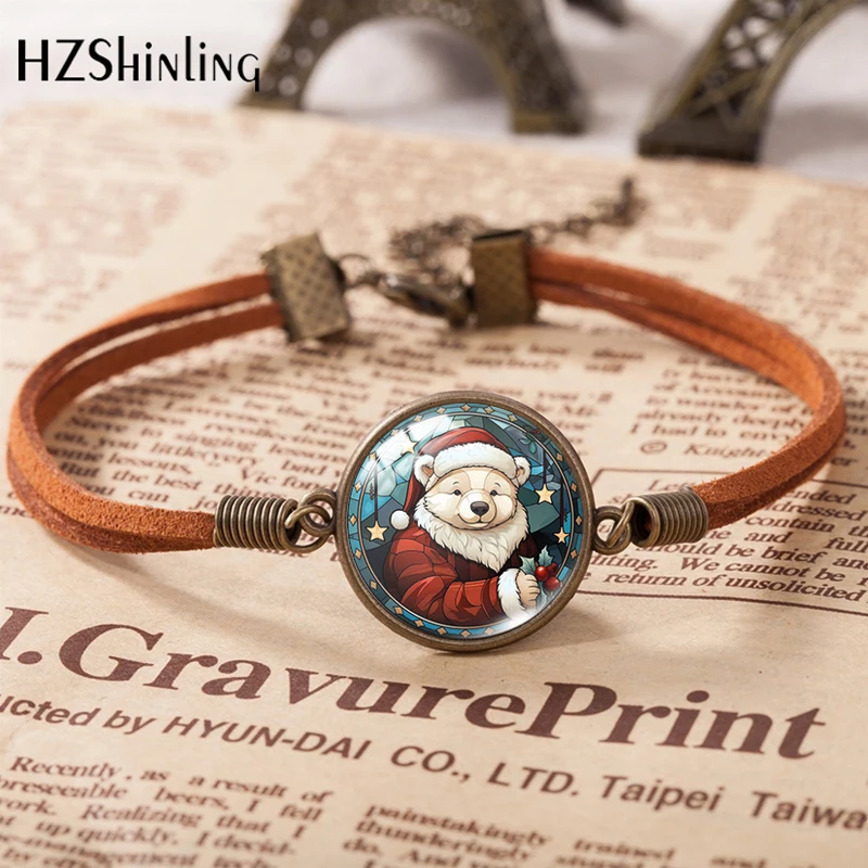 Fashionable Leather Bracelet Christmas Bear Fox Civet Cat Cute Animal Print Jewelry Bracelet
