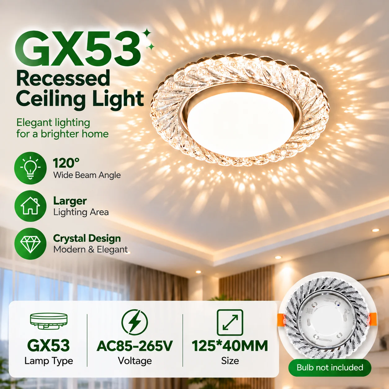 Recessed Crystal Downlight GX53 Spot Led Ceiling Light for Home Balcony Corridor Down Lamp 110-265V Spotlight with Backlight