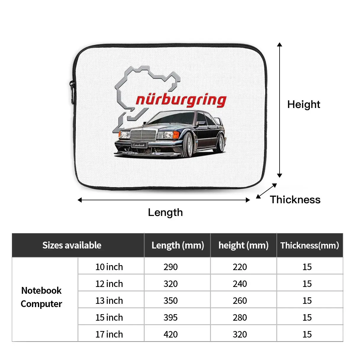 Nurburgring 190E EVO II Track Day Notebook Laptop Bag 10 12 13 15 17 Inch For Macbook Air Pro Tablet Shockproof Case Bag
