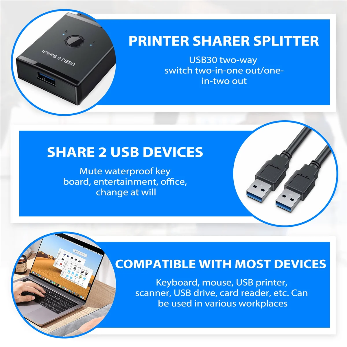 

Новый USB-переключатель KVM USB-концентратор 3.0 Селектор KVM-переключатель для ПК Клавиатура Мышь Принтер 1 ПК Совместное использование 2 устройства USB-переключатель