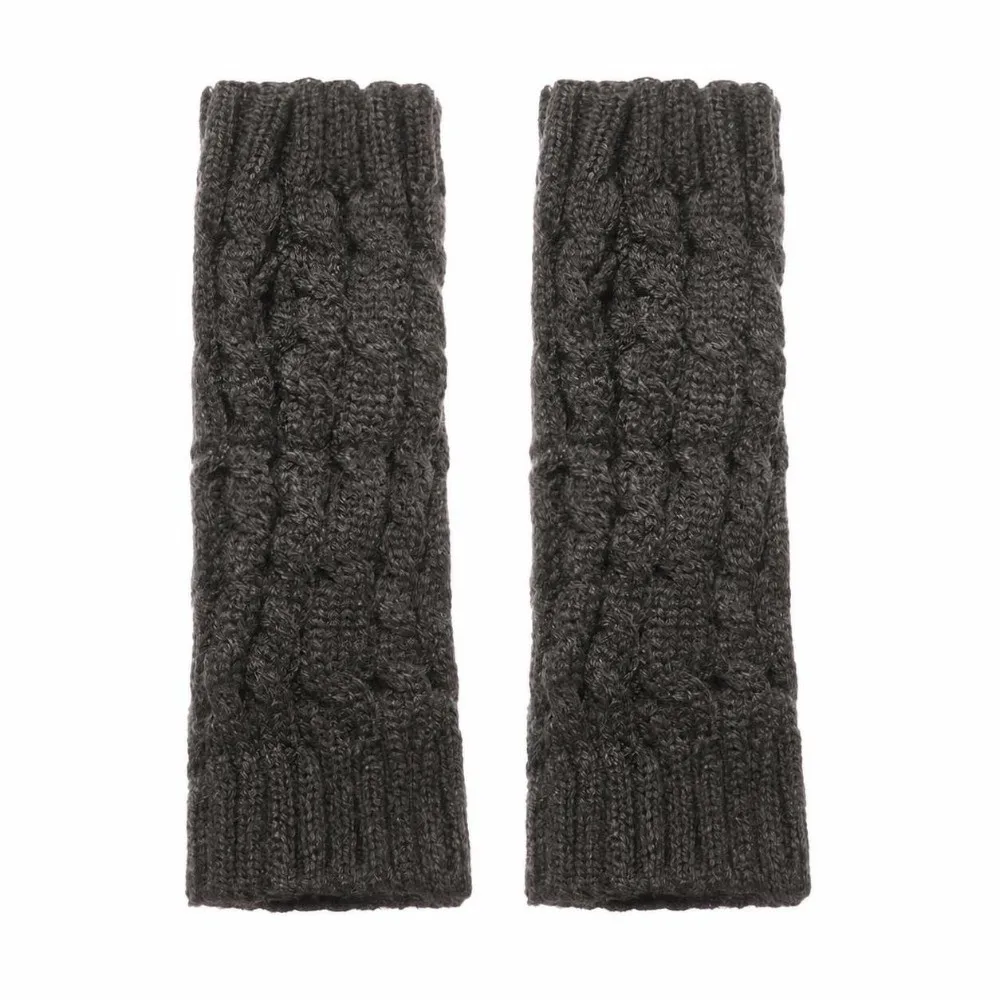 Women Girls Arm Warmers Fingerless Gloves Twist Elastic Long Knitted Gloves Thick Warm Button Mitten