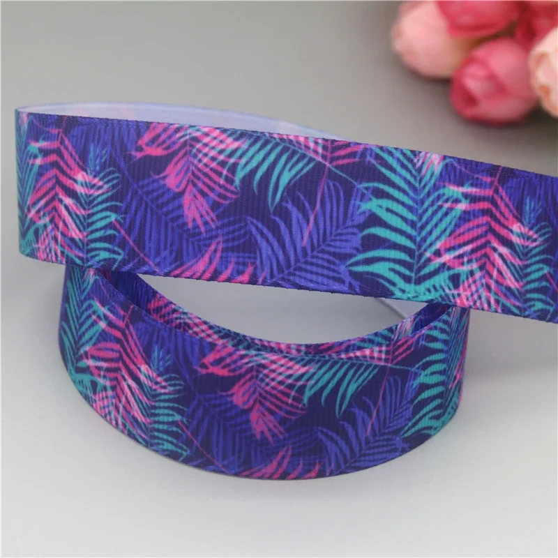 DHK 7/8\'\' 5yards Tropical Leaf Flamingo Balloon Printed Grosgrain Ribbon Accessory Hairbow Headwear Decoration Wholesale C1573