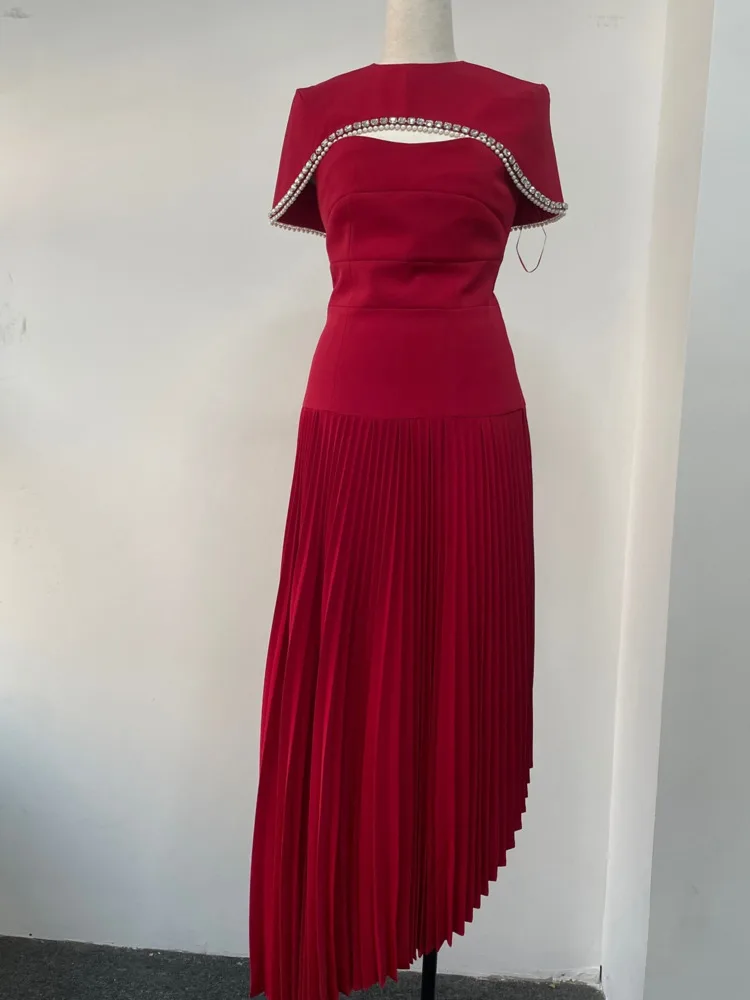 BJTZ 2025 겨울 투피스 케이프렛 비즈 플리츠 이브닝 드레스 디자이너 우아한 편안함 미니멀리스트 럭셔리 프리미엄