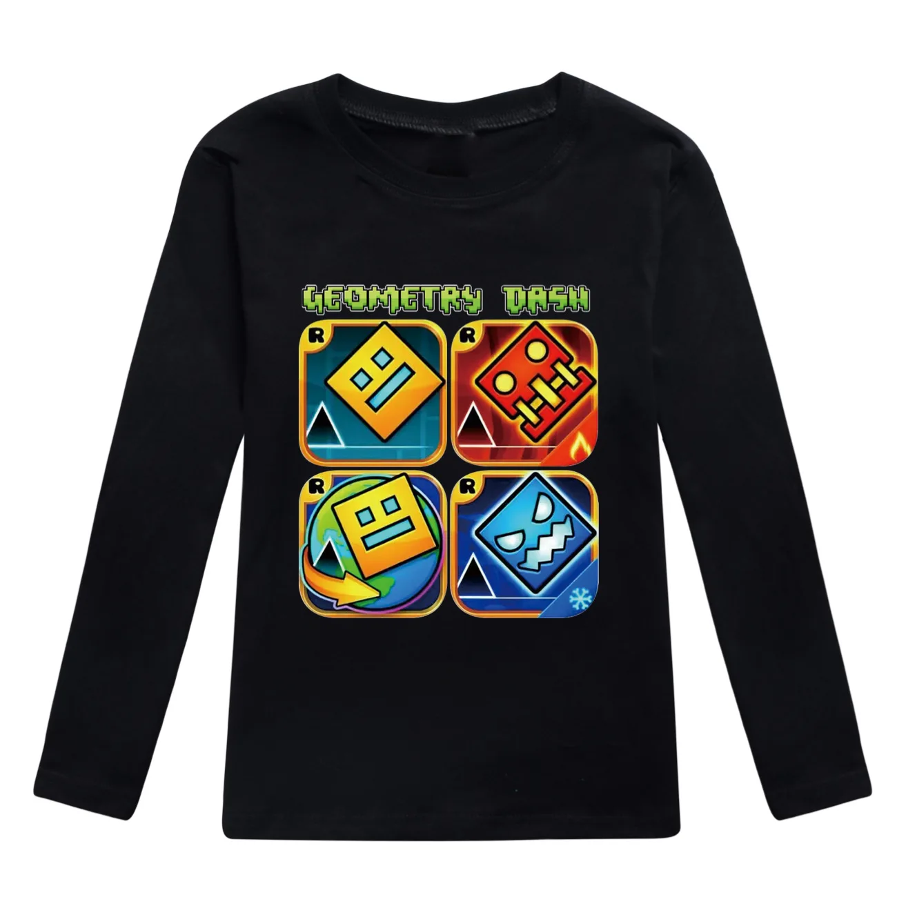 Game Geometry Dash T Shirt Kids Pure Cotton T-shirt Little Girls Long Sleeve Tops Children\'s Cartoon Clothing Boys Sweatshirts