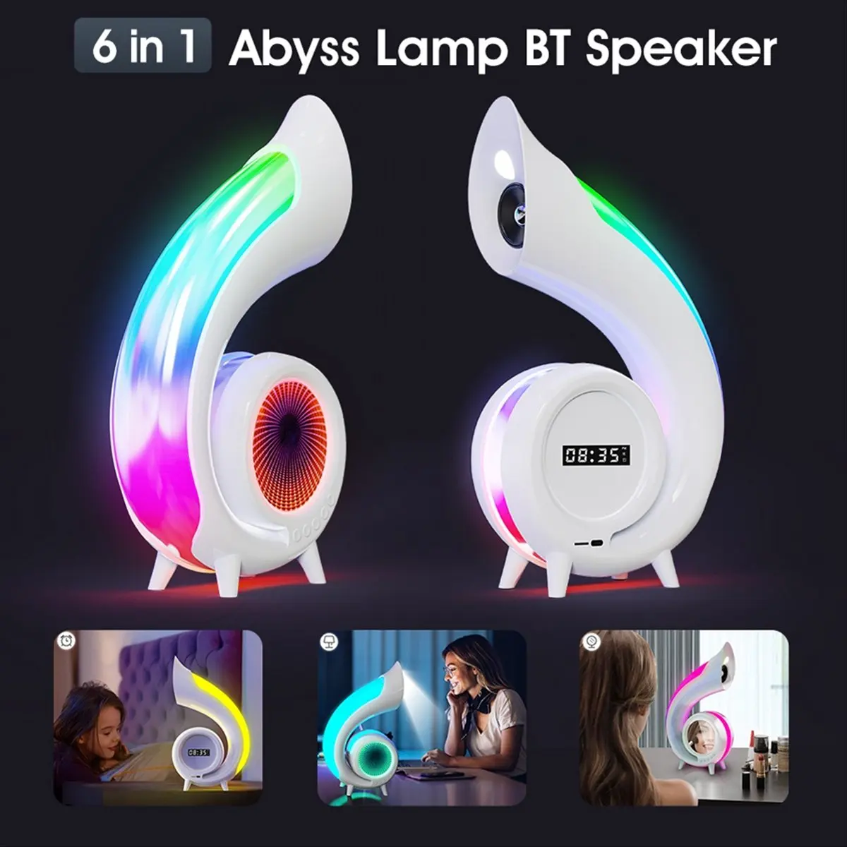 【Lamp】 Conch Wireless Atmosphere Lamp Touch to Adjust Lighting RBG Desktop Lamp Wireless Bluetooth Speaker Alarm Clock,A