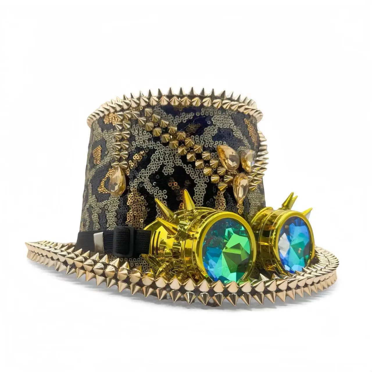 HongLuan Violette Steampunk-Zylinder für Herren, Pailletten-Festival-Zylinder für Damen mit Schutzbrille, Vintage-Burningman-Outfit für Damen – Detail 21