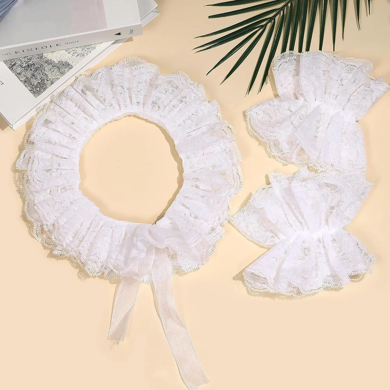 Neck Ruffle Collar Cuffs Set, Detachable Clown Costume Accessories