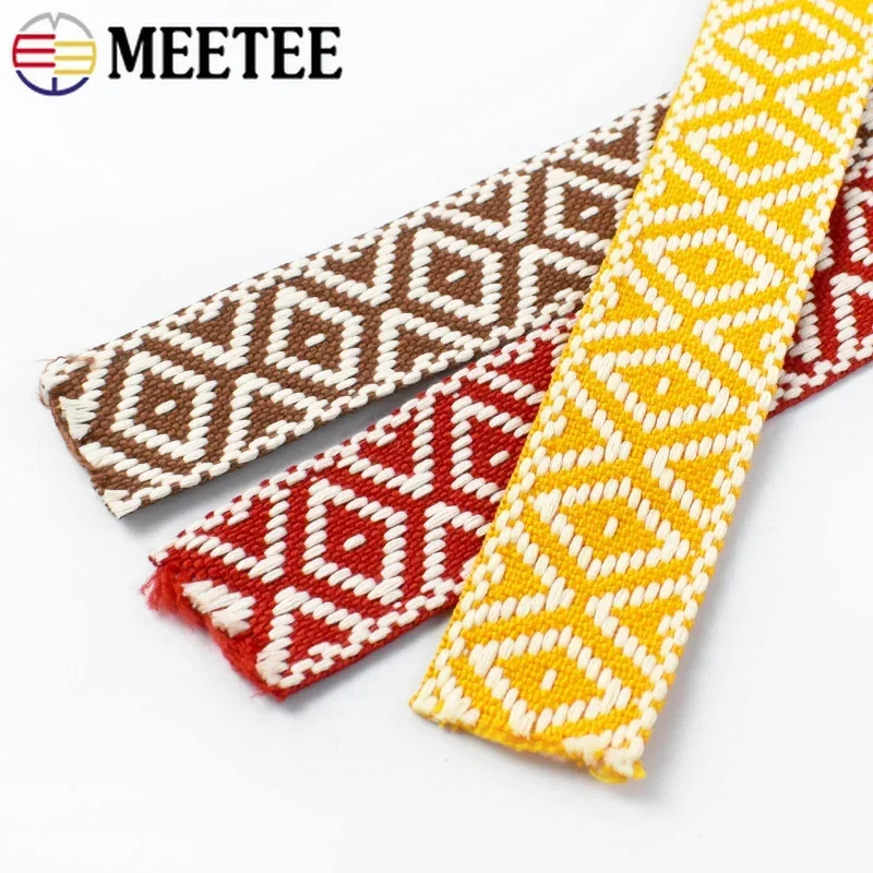 3/5/10M Meetee 38mm Jacquard Webbing Cotton Colorful Ribbon Tapes Bag Shoulder Straps Clothing Braid Tape DIY Sewing Accessories